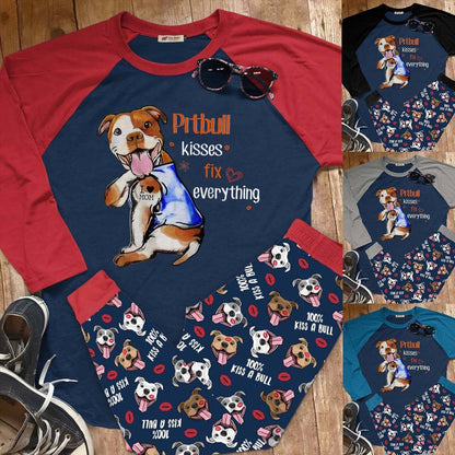 Pitbull Kiss Abm Pajama Set |Sleepwear Pjs Sets | Raglan Shirt Pants Set