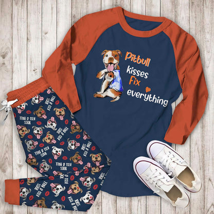 Pitbull Kiss Abm Pajama Set |Sleepwear Pjs Sets | Raglan Shirt Pants Set