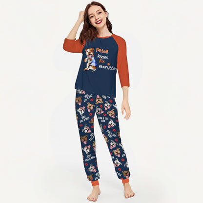 Pitbull Kiss Abm Pajama Set |Sleepwear Pjs Sets | Raglan Shirt Pants Set