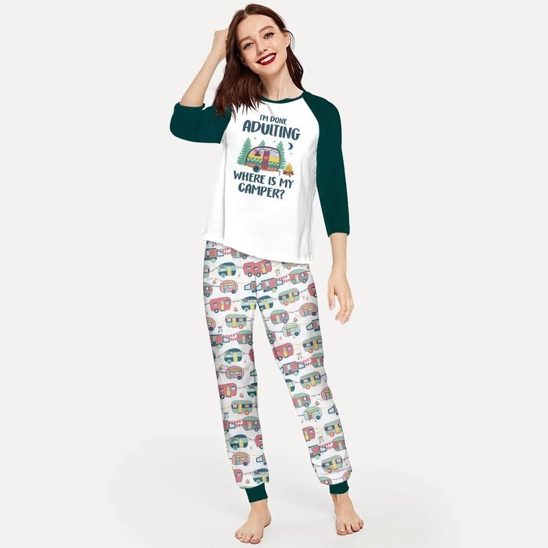 I Am Done Adulting Where Is My Camper Bbh Pajama Set |Sleepwear Pjs Sets | Raglan Shirt Pants Set
