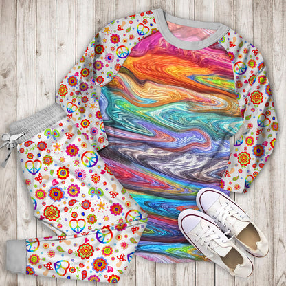 Hippie Swirls Pajama Set | Pajamas | Cotton Sleepwear Sets | Soft Long Sleeve Pjs | Raglan Shirt and Pants Set
