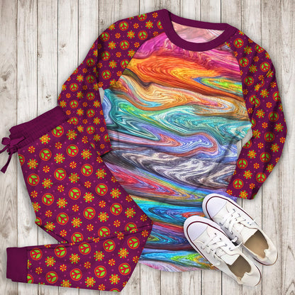 Hippie Swirls Pajama Set | Pajamas | Cotton Sleepwear Sets | Soft Long Sleeve Pjs | Raglan Shirt and Pants Set