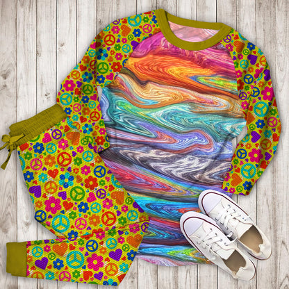 Hippie Swirls Pajama Set | Pajamas | Cotton Sleepwear Sets | Soft Long Sleeve Pjs | Raglan Shirt and Pants Set