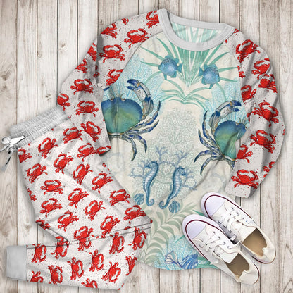 Blue Crab Pajama Set |Sleepwear Pjs Sets | Raglan Shirt Pants Set