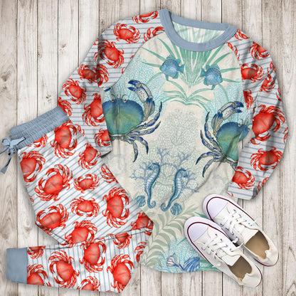 Blue Crab Pajama Set |Sleepwear Pjs Sets | Raglan Shirt Pants Set