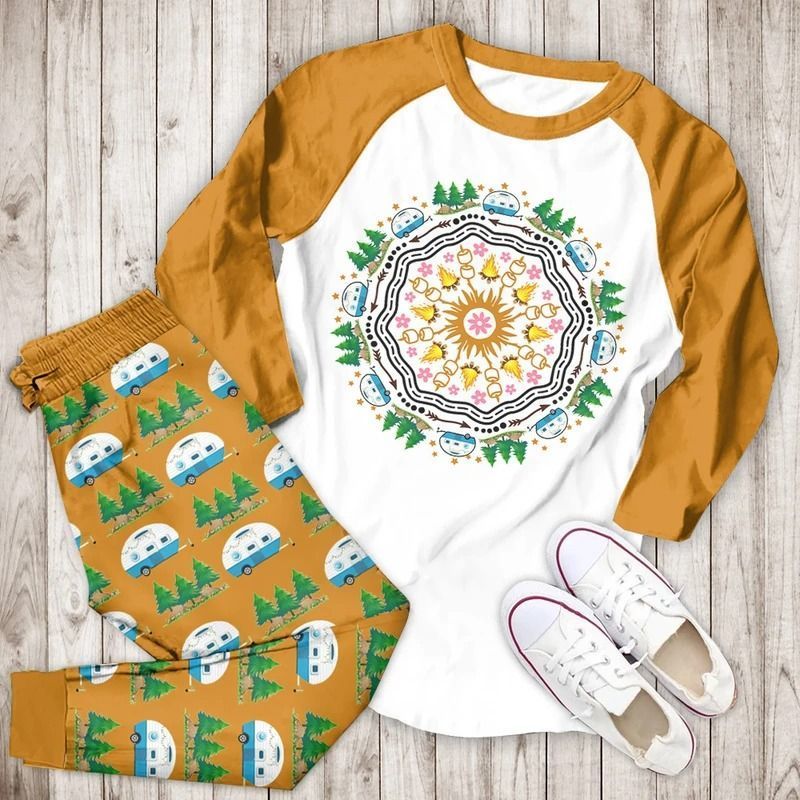 Camp Round Bbd Pajama Set |Sleepwear Pjs Sets | Raglan Shirt Pants Set