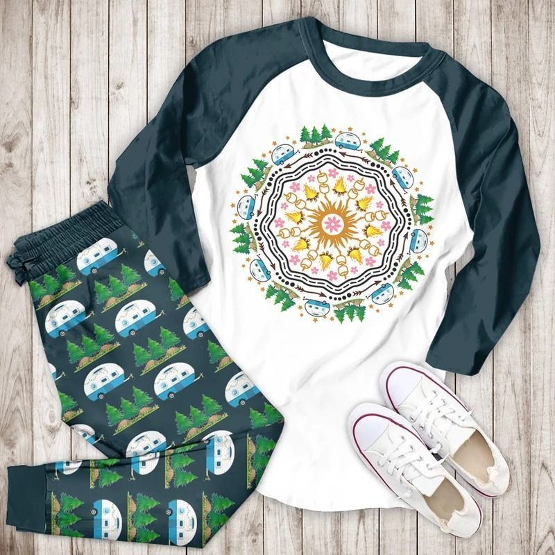 Camp Round Bbd Pajama Set |Sleepwear Pjs Sets | Raglan Shirt Pants Set