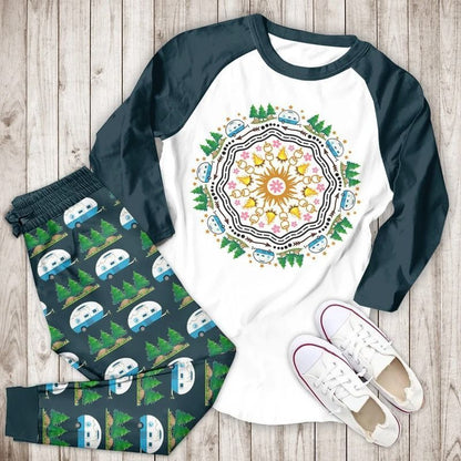 Camp Round Bbd Pajama Set |Sleepwear Pjs Sets | Raglan Shirt Pants Set