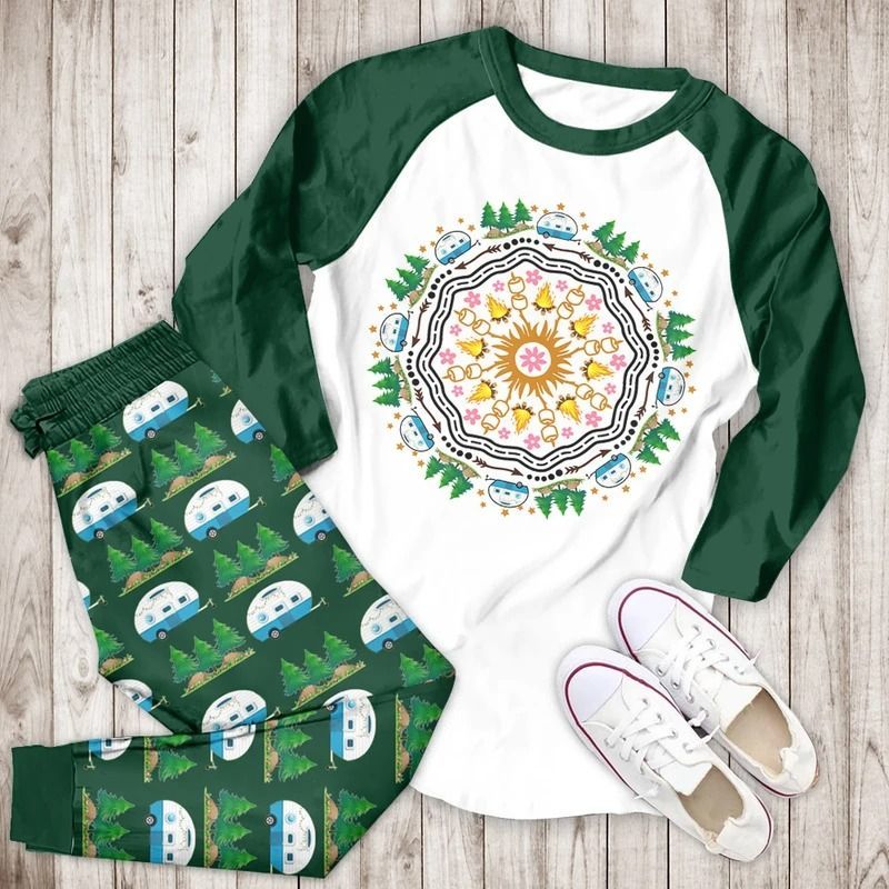 Camp Round Bbd Pajama Set |Sleepwear Pjs Sets | Raglan Shirt Pants Set