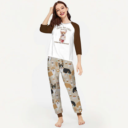 Corgi And Coffee Aav Pajama Set |Sleepwear Pjs Sets | Raglan Shirt Pants Set