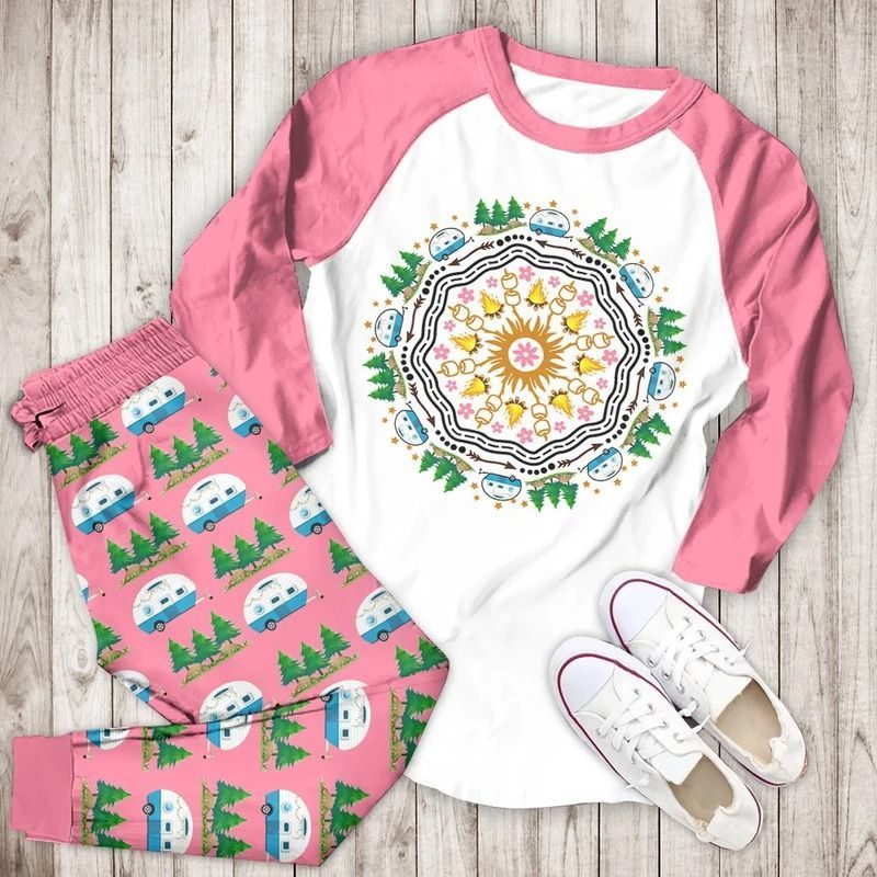 Camp Round Bbd Pajama Set |Sleepwear Pjs Sets | Raglan Shirt Pants Set