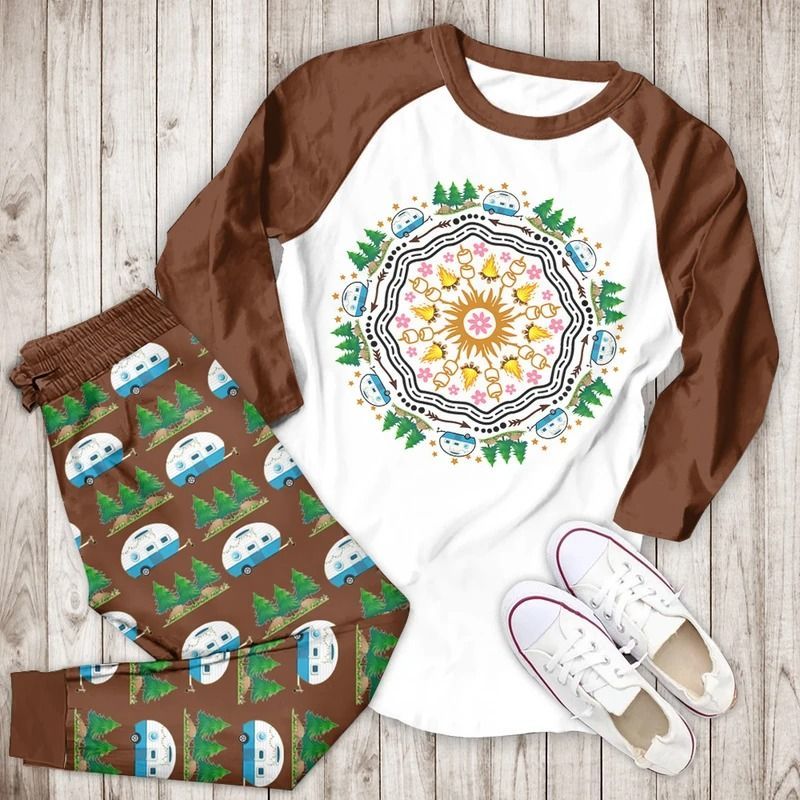Camp Round Bbd Pajama Set |Sleepwear Pjs Sets | Raglan Shirt Pants Set