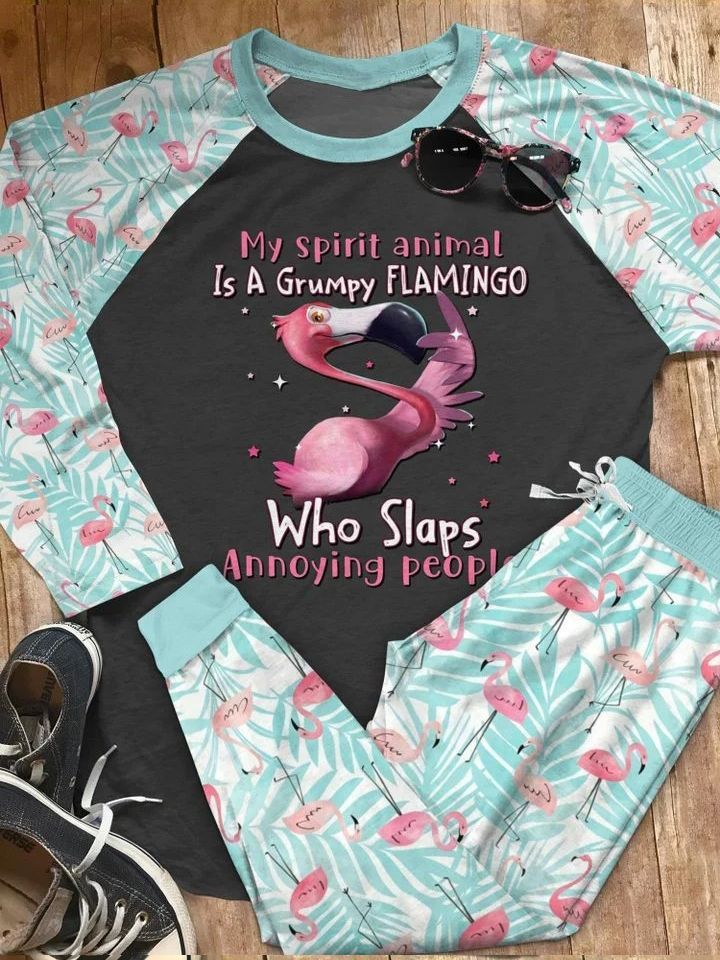 Flamingo My Spirit Animal Aax Pajama Set |Sleepwear Pjs Sets | Raglan Shirt Pants Set