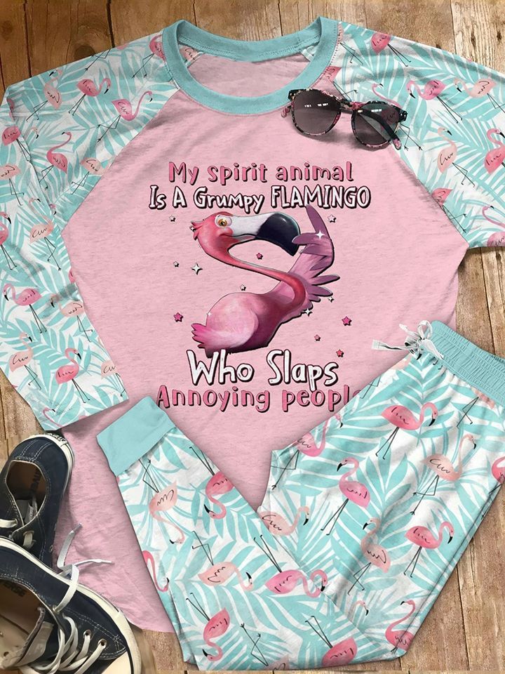 Flamingo My Spirit Animal Aax Pajama Set |Sleepwear Pjs Sets | Raglan Shirt Pants Set