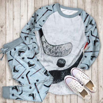 Hockey Pajama Set | Pajamas | Cotton Sleepwear Sets | Soft Long Sleeve Pjs | Raglan Shirt and Pants Set