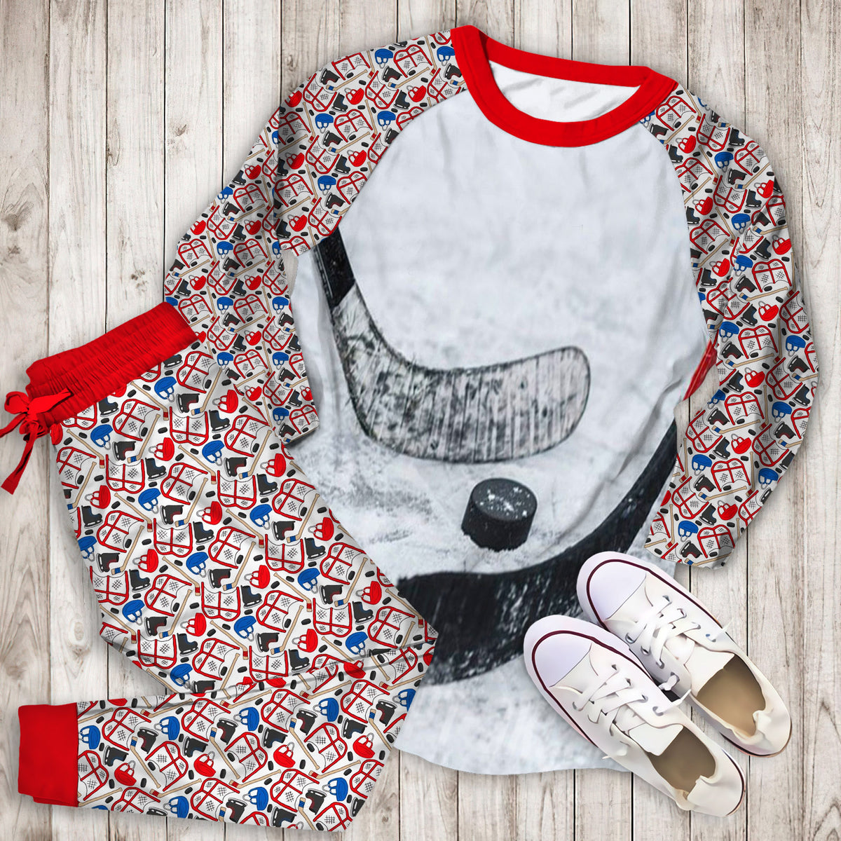Hockey Pajama Set | Pajamas | Cotton Sleepwear Sets | Soft Long Sleeve Pjs | Raglan Shirt and Pants Set