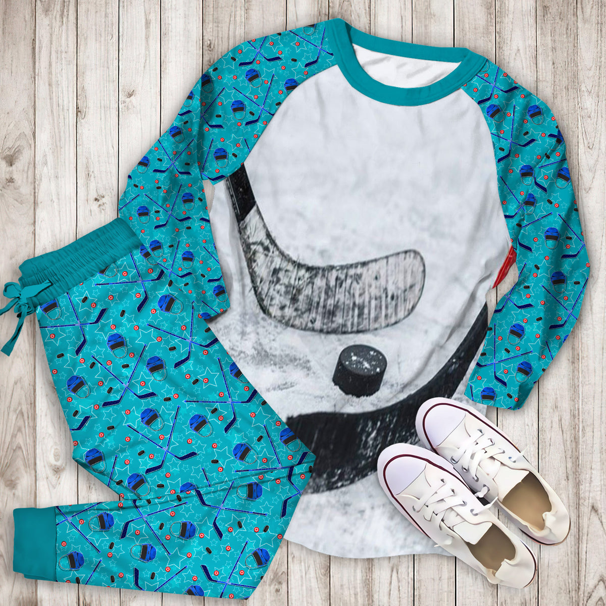 Hockey Pajama Set | Pajamas | Cotton Sleepwear Sets | Soft Long Sleeve Pjs | Raglan Shirt and Pants Set
