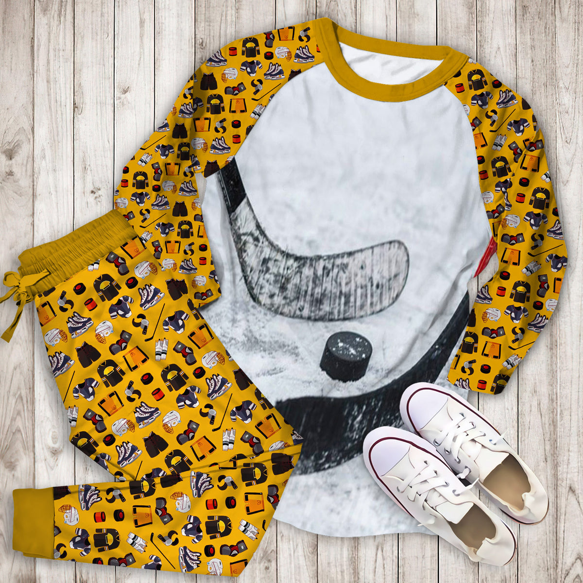 Hockey Pajama Set | Pajamas | Cotton Sleepwear Sets | Soft Long Sleeve Pjs | Raglan Shirt and Pants Set