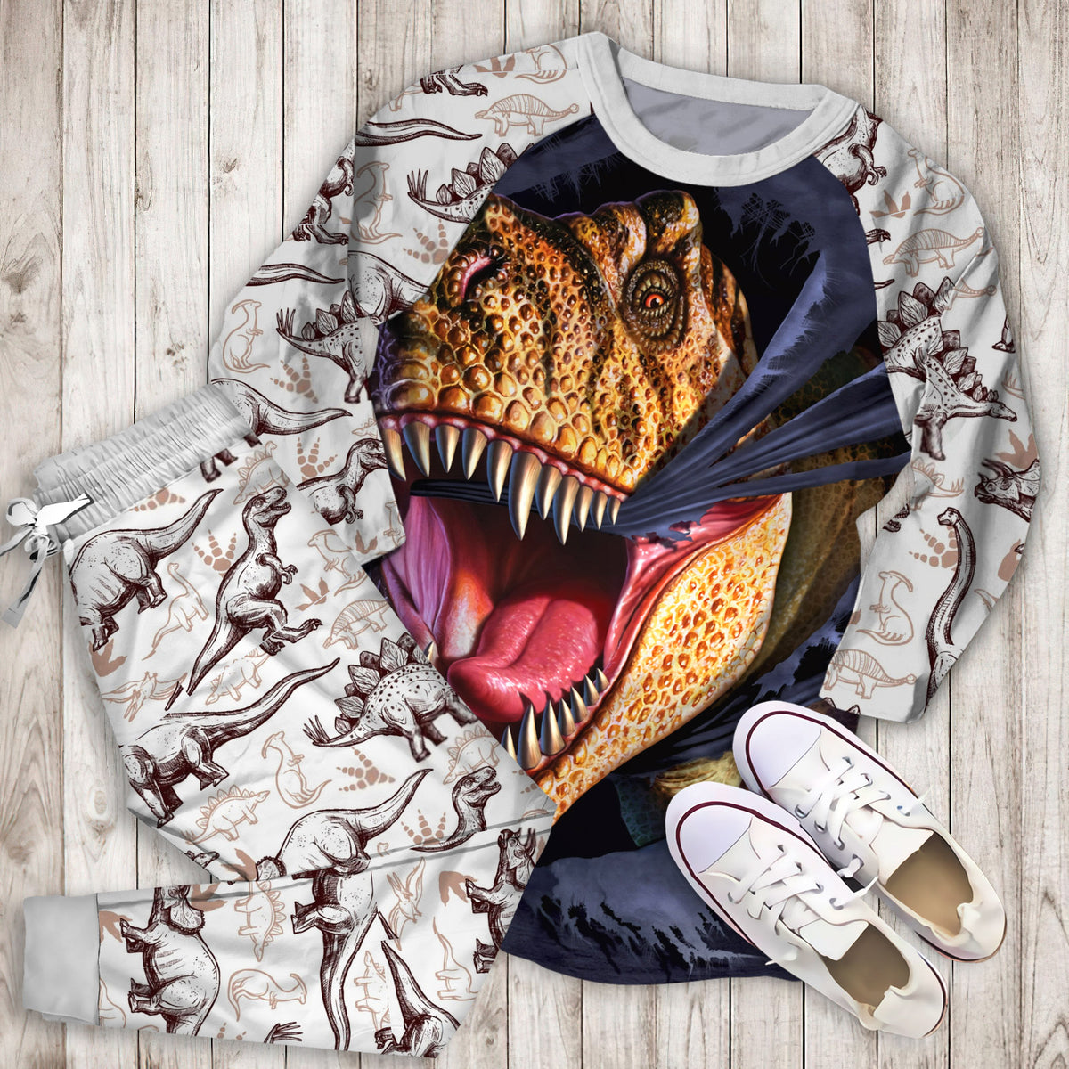 Dinosaur Pajama Set | Pajamas | Cotton Sleepwear Sets | Soft Long Sleeve Pjs | Raglan Shirt and Pants Set
