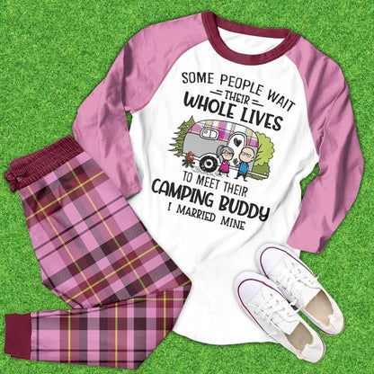 Camping Buddy Married Mine Aad Pajama Set |Sleepwear Pjs Sets | Raglan Shirt Pants Set