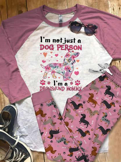 Dachshund Dachshund Mommy Aaw Pajama Set |Sleepwear Pjs Sets | Raglan Shirt Pants Set