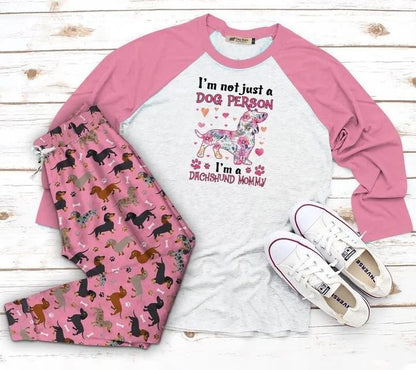Dachshund Dachshund Mommy Aaw Pajama Set |Sleepwear Pjs Sets | Raglan Shirt Pants Set