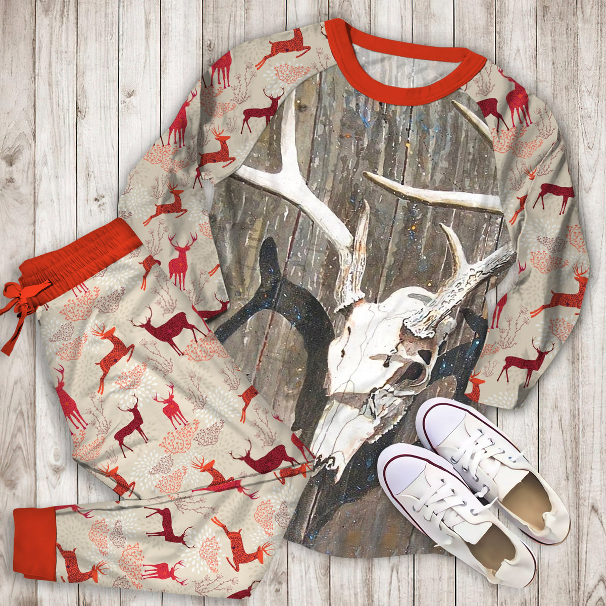 Deer Pajama Set | Pajamas | Cotton Sleepwear Sets | Soft Long Sleeve Pjs | Raglan Shirt and Pants Set