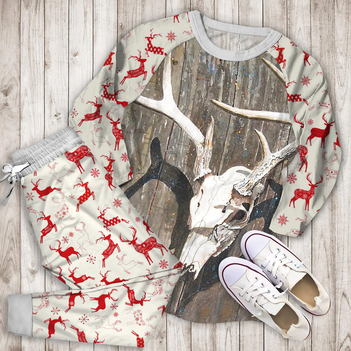 Deer Pajama Set | Pajamas | Cotton Sleepwear Sets | Soft Long Sleeve Pjs | Raglan Shirt and Pants Set