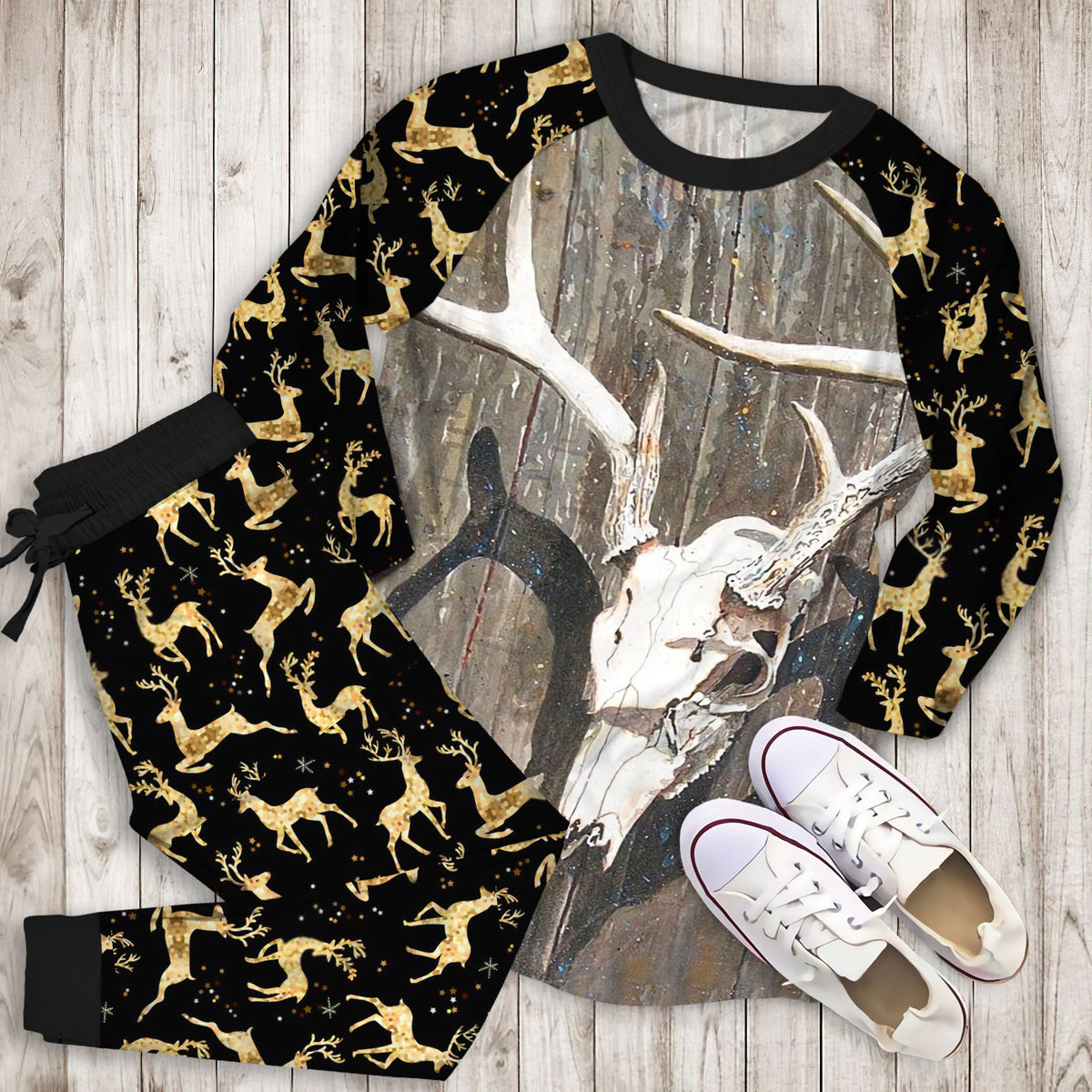 Deer Pajama Set | Pajamas | Cotton Sleepwear Sets | Soft Long Sleeve Pjs | Raglan Shirt and Pants Set