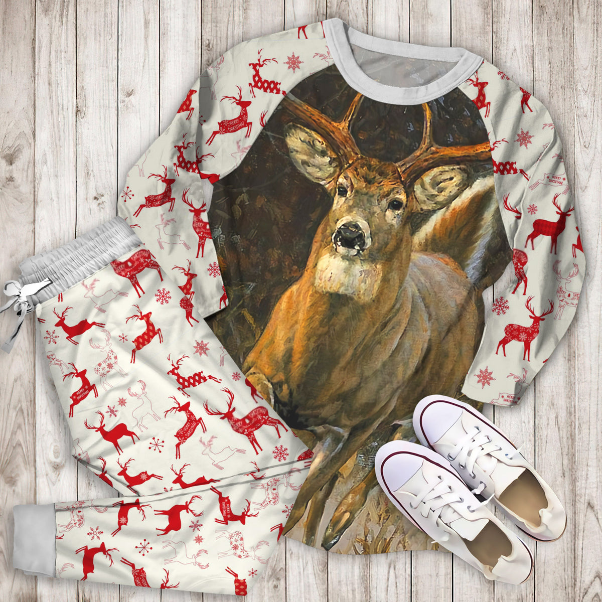 Deer Pajama Set | Pajamas | Cotton Sleepwear Sets | Soft Long Sleeve Pjs | Raglan Shirt and Pants Set