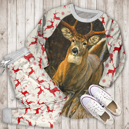 Deer Pajama Set | Pajamas | Cotton Sleepwear Sets | Soft Long Sleeve Pjs | Raglan Shirt and Pants Set