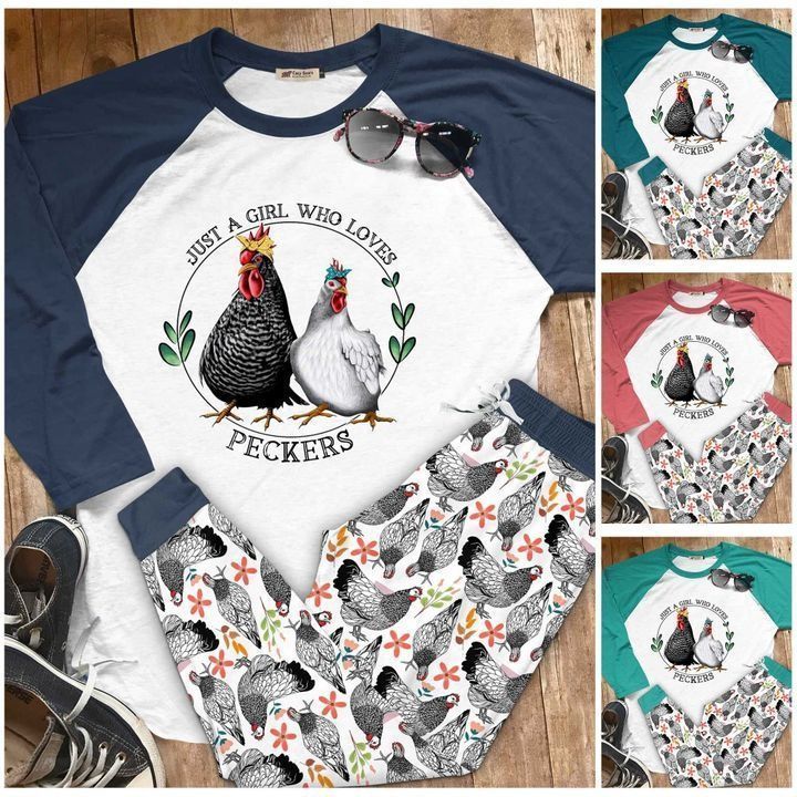 Chicken Love Peckers Aaq Pajama Set |Sleepwear Pjs Sets | Raglan Shirt Pants Set