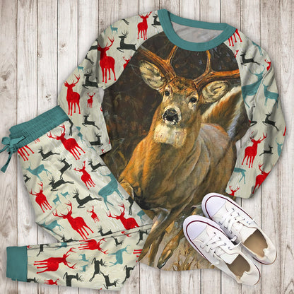 Deer Pajama Set | Pajamas | Cotton Sleepwear Sets | Soft Long Sleeve Pjs | Raglan Shirt and Pants Set