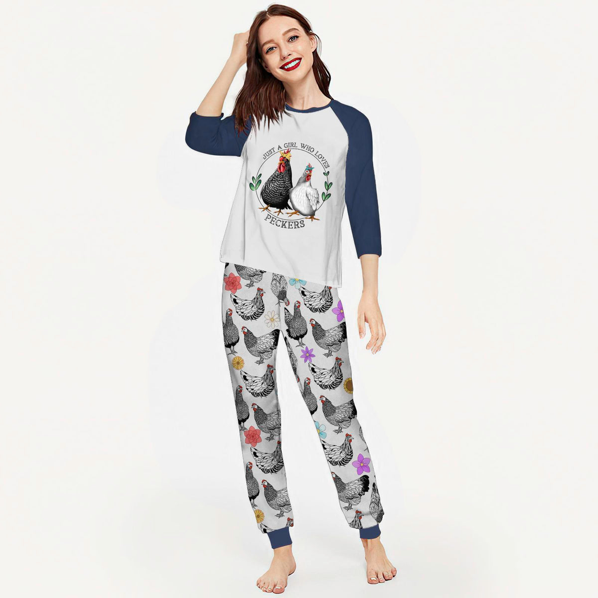 Chicken Love Peckers Aaq Pajama Set |Sleepwear Pjs Sets | Raglan Shirt Pants Set