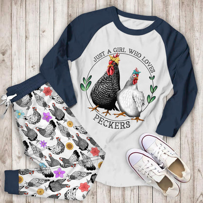 Chicken Love Peckers Aaq Pajama Set |Sleepwear Pjs Sets | Raglan Shirt Pants Set