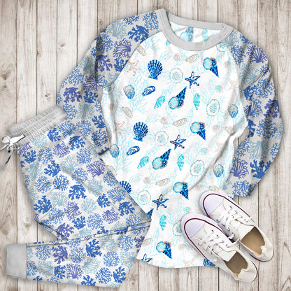 Coral Coastal Pajama Set | Pajamas | Cotton Sleepwear Sets | Soft Long Sleeve Pjs | Raglan Shirt and Pants Set