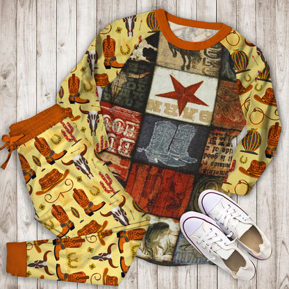 Cowboy Pajama Set | Pajamas | Cotton Sleepwear Sets | Soft Long Sleeve Pjs | Raglan Shirt and Pants Set
