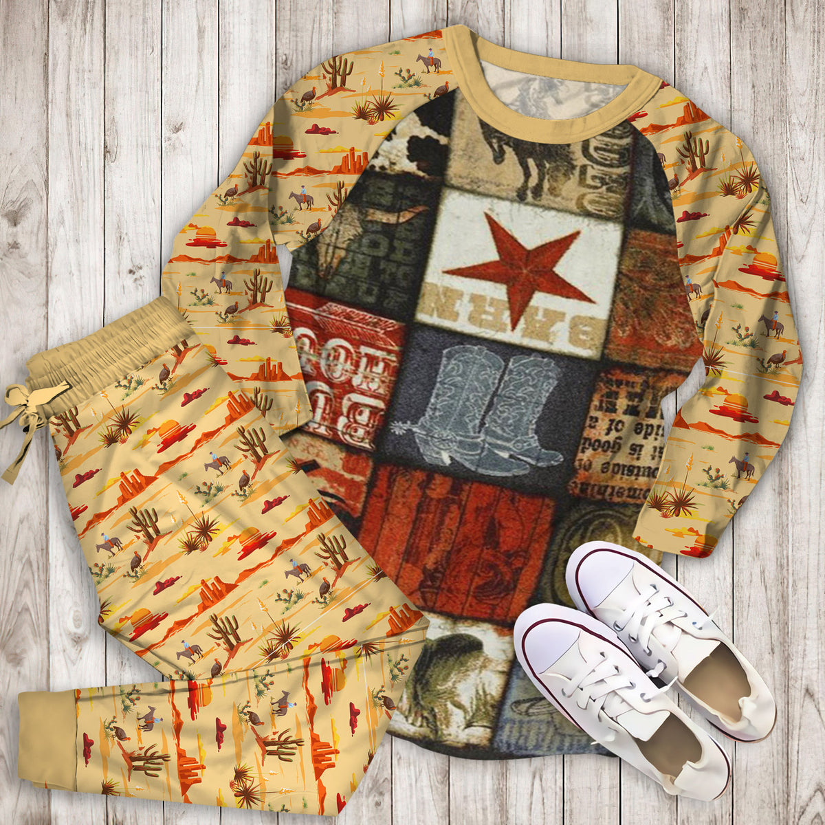 Cowboy Pajama Set | Pajamas | Cotton Sleepwear Sets | Soft Long Sleeve Pjs | Raglan Shirt and Pants Set