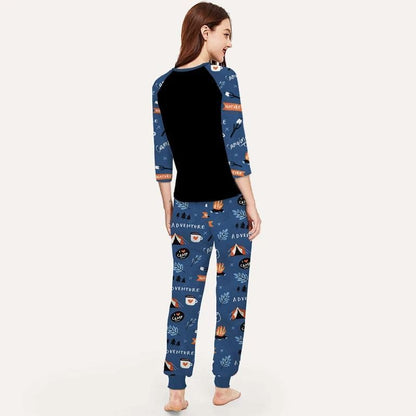 Husband And Wife Camping Aap Pajama Set |Sleepwear Pjs Sets | Raglan Shirt Pants Set