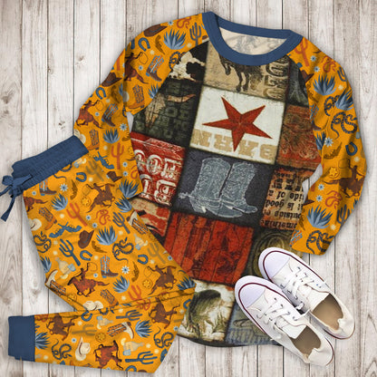 Cowboy Pajama Set | Pajamas | Cotton Sleepwear Sets | Soft Long Sleeve Pjs | Raglan Shirt and Pants Set