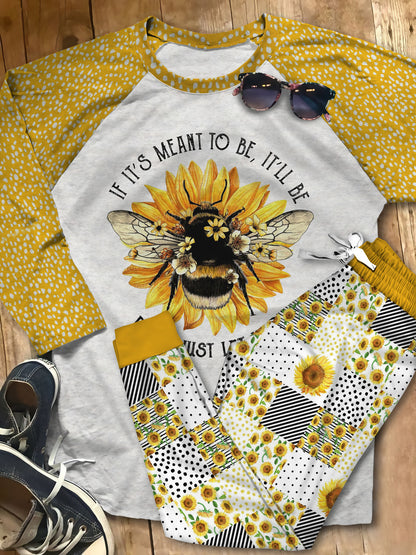 Bee Just Let It Be Aad Pajama Set |Sleepwear Pjs Sets | Raglan Shirt Pants Set