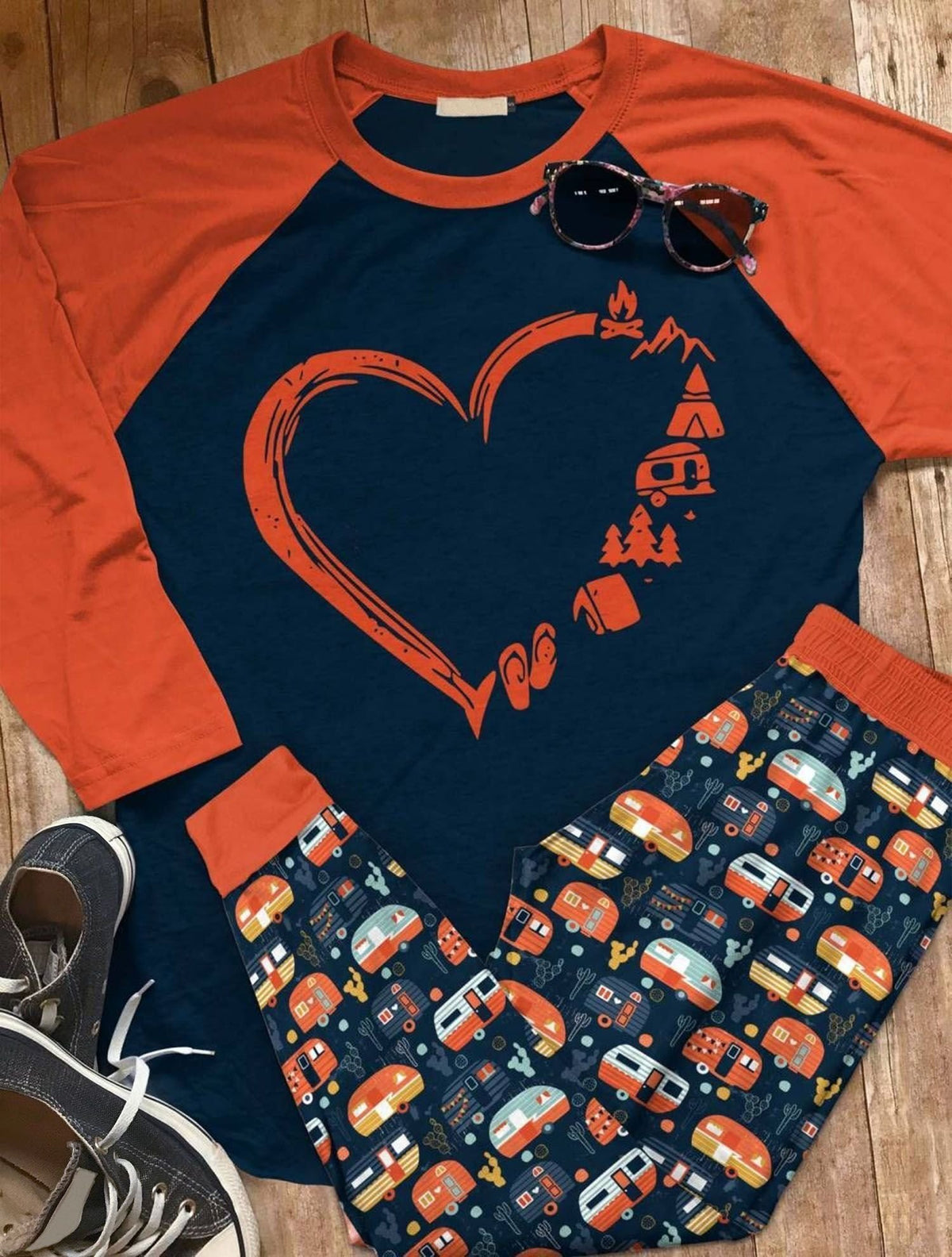 Love Camping Abg Pajama Set |Sleepwear Pjs Sets | Raglan Shirt Pants Set