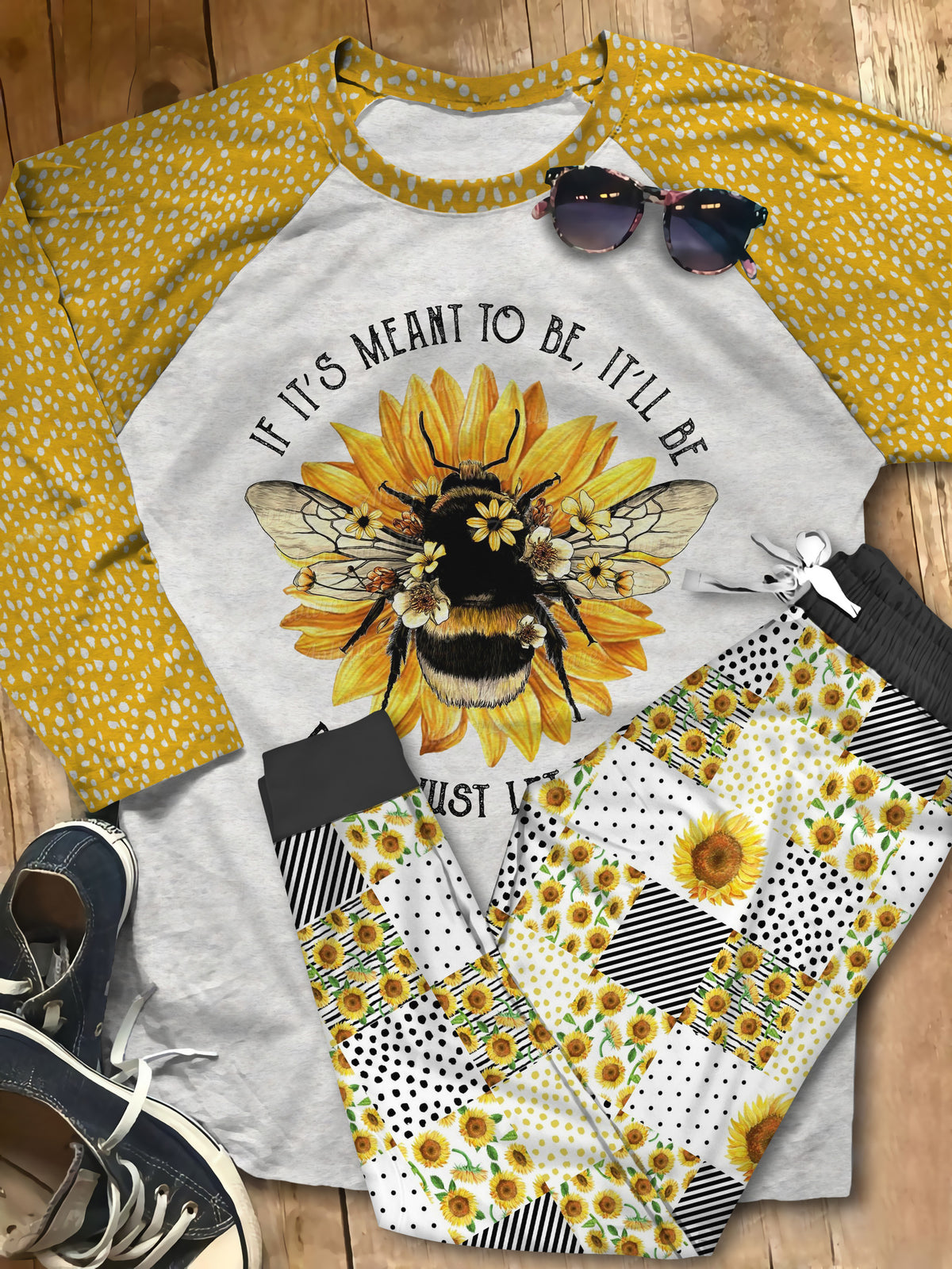 Bee Just Let It Be Aad Pajama Set |Sleepwear Pjs Sets | Raglan Shirt Pants Set