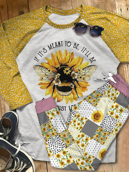 Bee Just Let It Be Aad Pajama Set |Sleepwear Pjs Sets | Raglan Shirt Pants Set