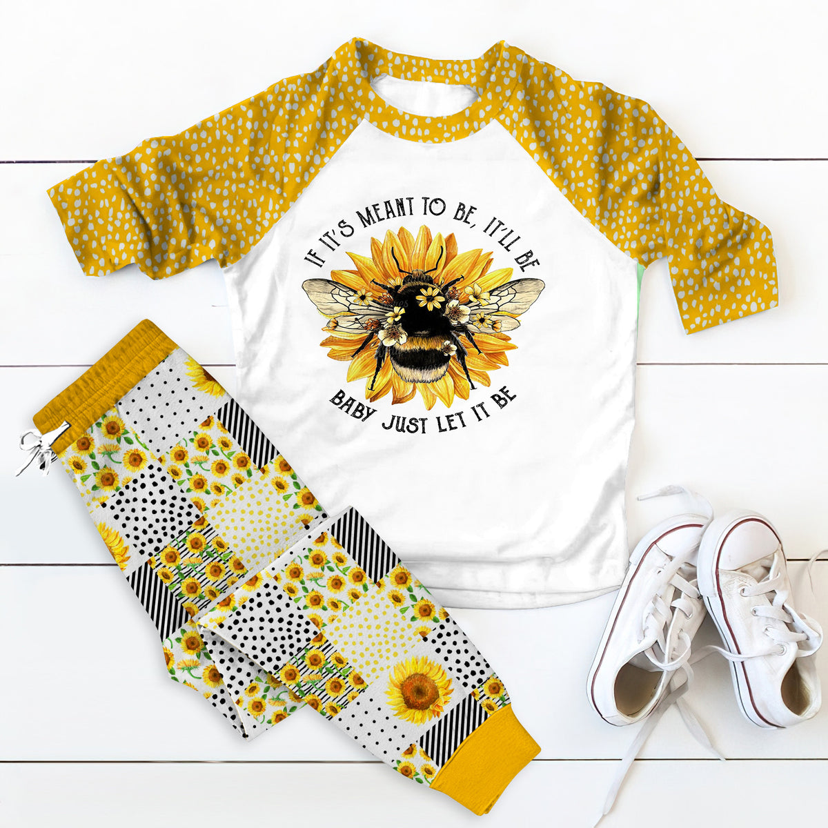 Bee Just Let It Be Aad Pajama Set |Sleepwear Pjs Sets | Raglan Shirt Pants Set