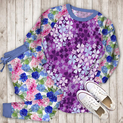 Purple Hydrangea Pajama Set | Pajamas | Cotton Sleepwear Sets | Soft Long Sleeve Pjs | Raglan Shirt and Pants Set