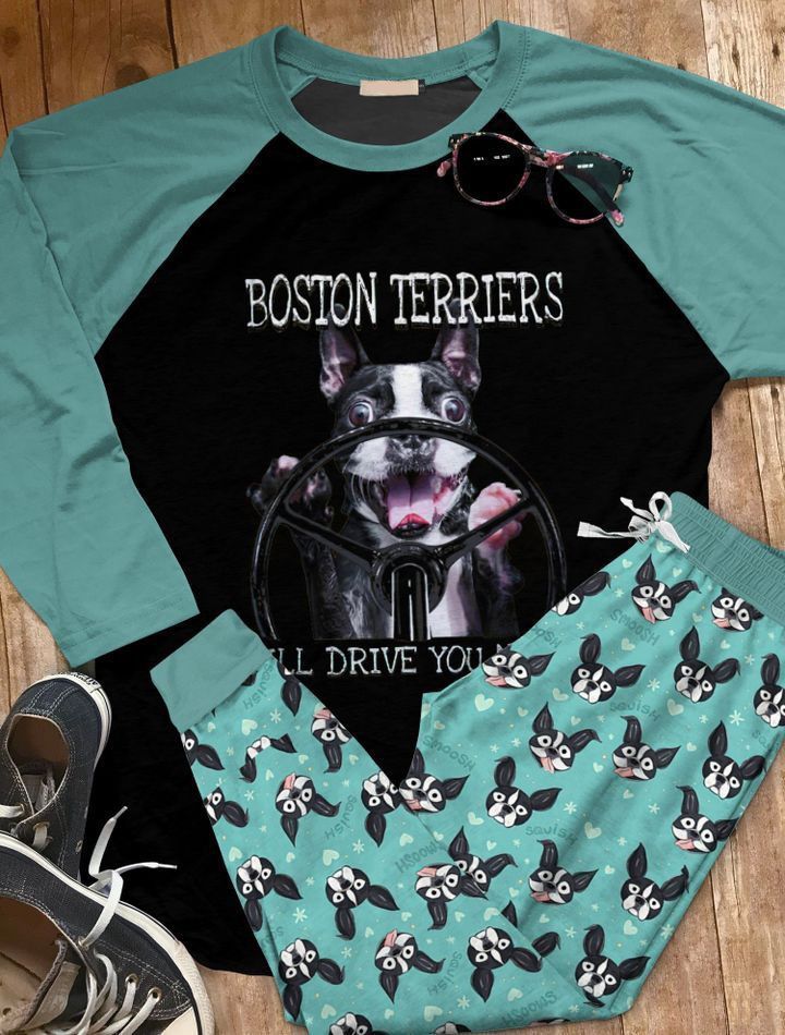 Boston Terrier This Dog Will Drive You Crazy Aac Pajama Set |Sleepwear Pjs Sets | Raglan Shirt Pants Set