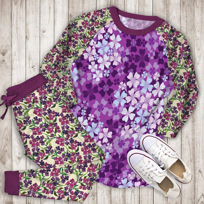 Purple Hydrangea Pajama Set | Pajamas | Cotton Sleepwear Sets | Soft Long Sleeve Pjs | Raglan Shirt and Pants Set