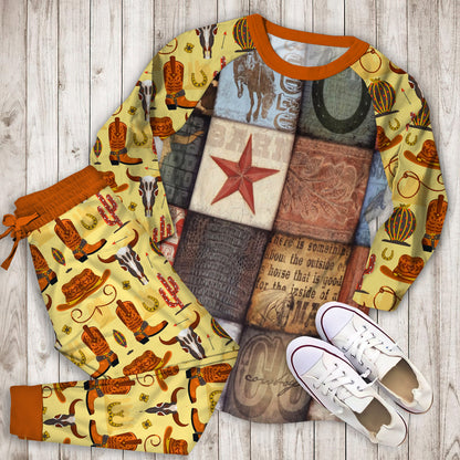 Cowboy Pajama Set | Pajamas | Cotton Sleepwear Sets | Soft Long Sleeve Pjs | Raglan Shirt and Pants Set