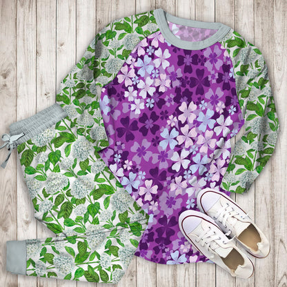 Purple Hydrangea Pajama Set | Pajamas | Cotton Sleepwear Sets | Soft Long Sleeve Pjs | Raglan Shirt and Pants Set